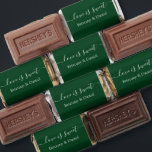 Calligraphy Love Is Sweet Wedding Green Hershey's Miniatures<br><div class="desc">Elegant Calligraphy Love Is Sweet Bride and Groom Name Wedding Chocolate Candy Bars - Green or choose background color</div>