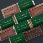 Calligraphy Love Is Sweet Wedding Green Hershey's Miniatures<br><div class="desc">Elegant Calligraphy Love Is Sweet Bride and Groom Name Wedding Chocolate Candy Bars - Green or choose background color</div>