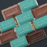 Calligraphy Love Is Sweet Wedding Teal Hershey's Miniatures<br><div class="desc">Elegant Calligraphy Love Is Sweet Bride and Groom Name Wedding Chocolate Candy Bars - Teal or choose background color</div>