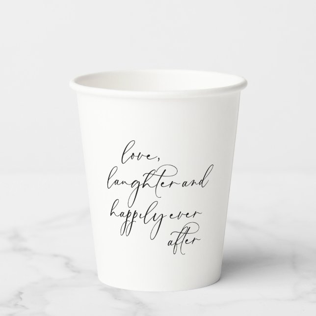 Calligraphy Love Laughter Happily Ever After Paper Cups (Back)