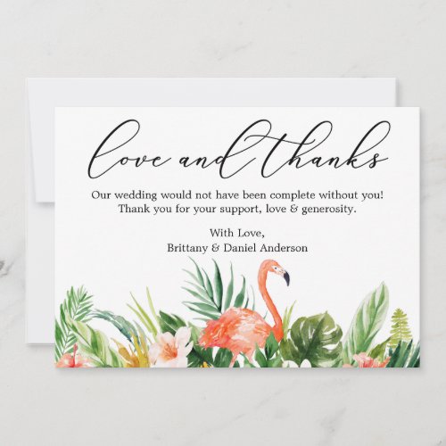Calligraphy Love Thanks Coral Tropical Flamingo Thank You Card