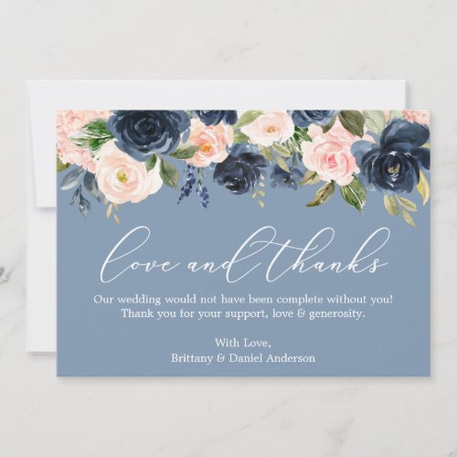 Calligraphy Love Thanks Dusty Blue Pink Floral Thank You Card