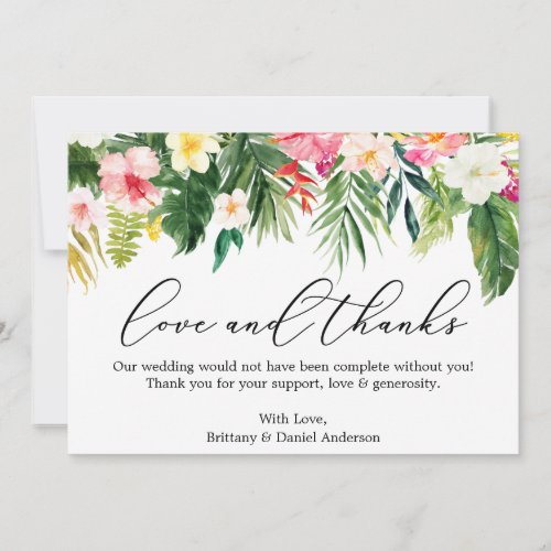 Calligraphy Love Thanks Tropical Pink Floral Thank You Card
