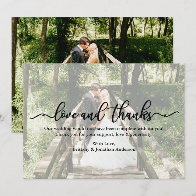 Calligraphy Love Thanks Wedding Photo Overlay Card (Front/Back)
