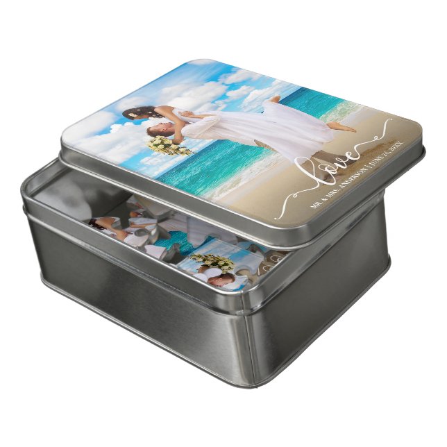 Calligraphy Love Wedding Photo Acrylic Jigsaw Puzzle (Lid Open)