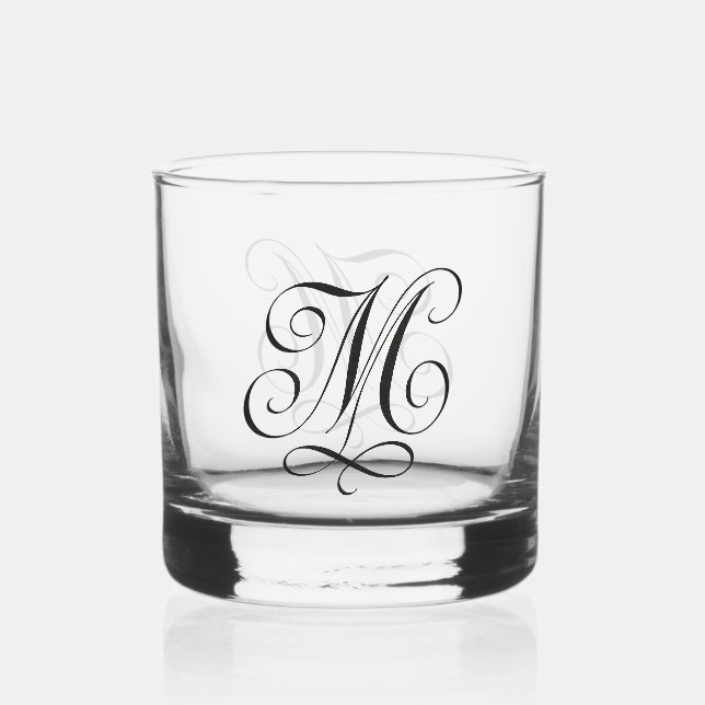 calligraphy "M" Etched Glassware Whiskey Glass (Back)