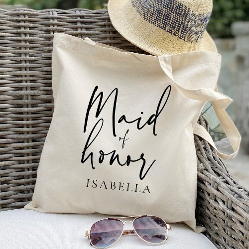 Calligraphy maid of honor chic wedding favor tote bag