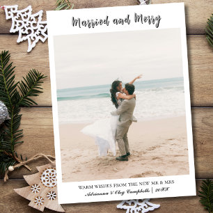 Calligraphy Married and Merry Light Gray Text Holiday Card