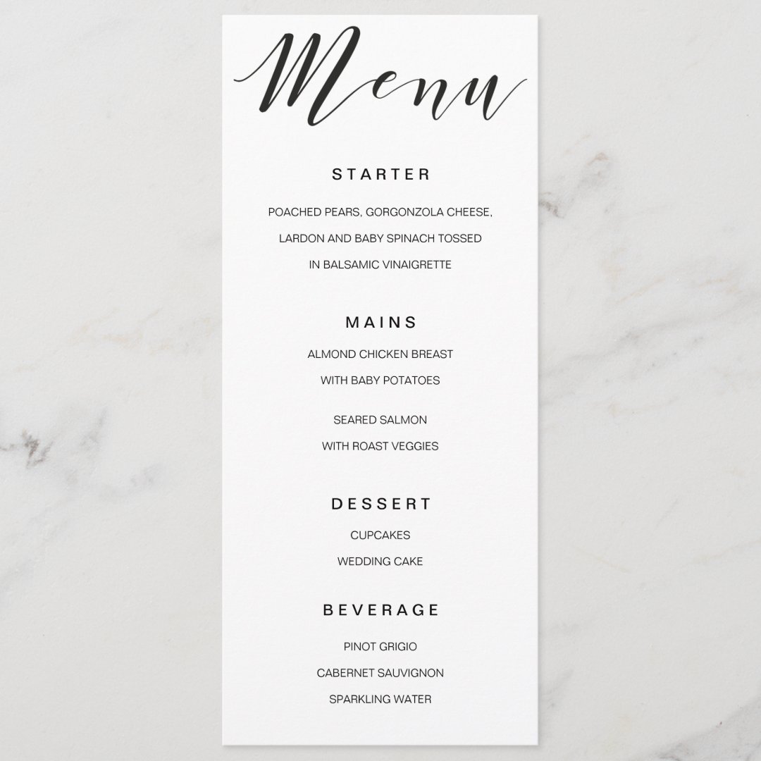 Calligraphy Menu black and white template | Zazzle