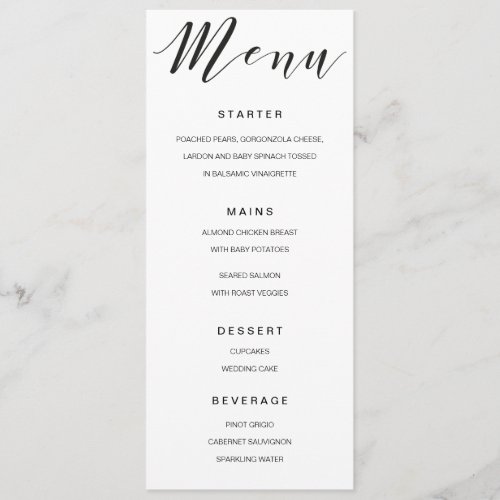 Calligraphy Menu black and white template