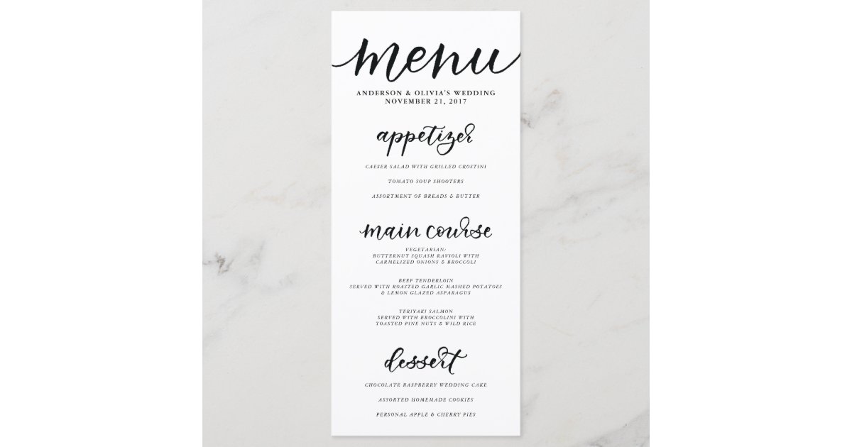 Calligraphy Menu Card | Zazzle