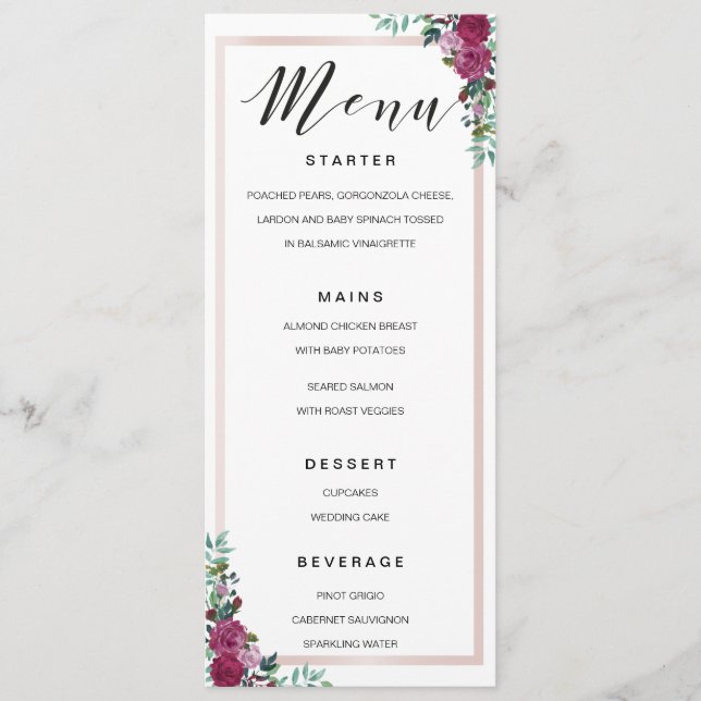 Calligraphy Menu watercolor floral frame template (Front)