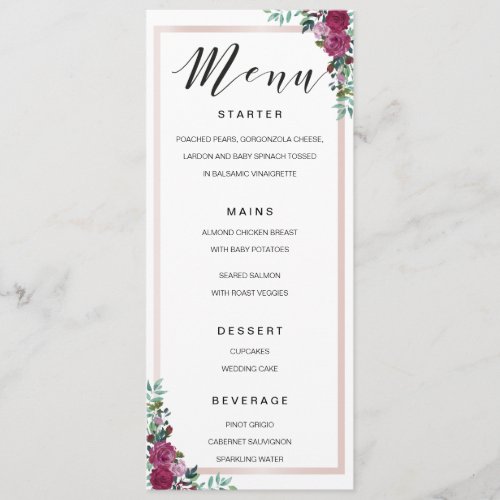 Calligraphy Menu watercolor floral frame template