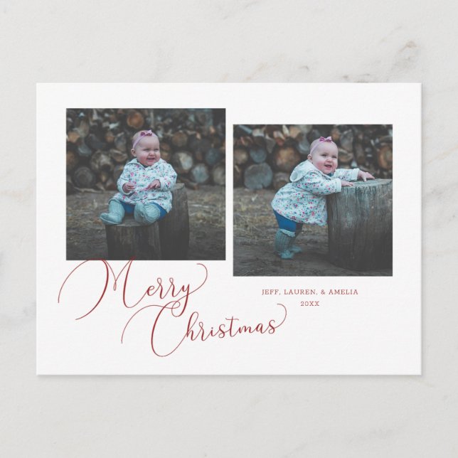 Calligraphy Merry Christmas 2-Photo Holiday Postcard (Front)
