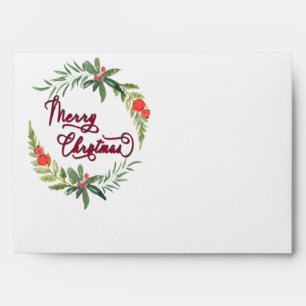 Calligraphy Merry Christmas botanical wreath Envelope