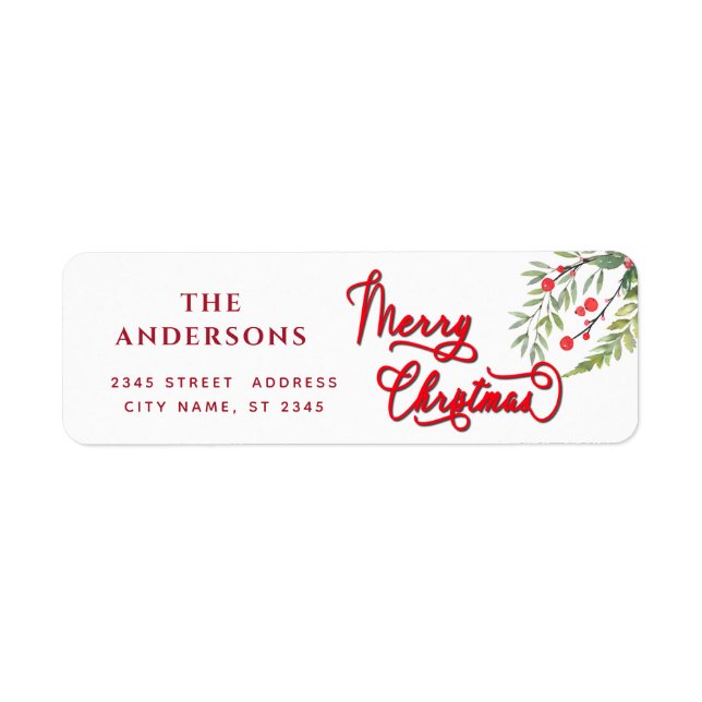 Calligraphy Merry Christmas botanical wreath Label (Front)