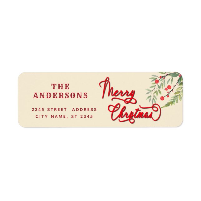 Calligraphy Merry Christmas botanical wreath Label (Front)