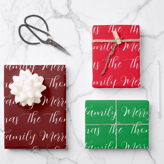 Calligraphy Merry Christmas & Custom text  Wrapping Paper Sheets (Front)