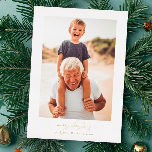 calligraphy merry christmas  family photo collage foil holiday card