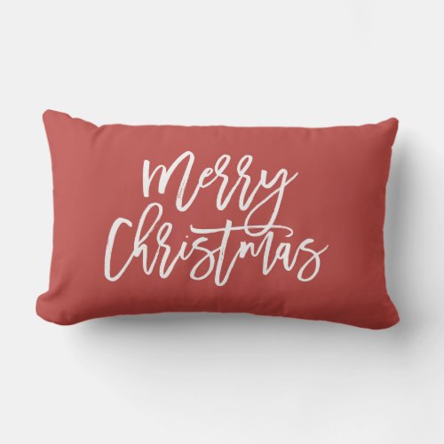 Calligraphy Merry Christmas Holiday Red  Lumbar Pillow