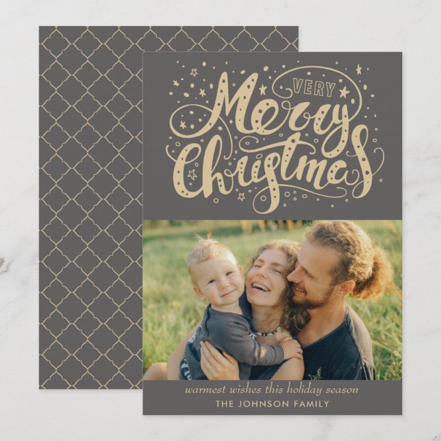 Calligraphy Merry Christmas Photo Christmas Cards (Front/Back)