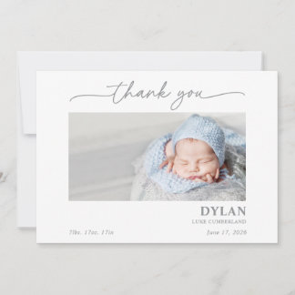 Calligraphy Minimal Baby Photo Thank You Card