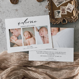 Calligraphy Minimal Photo Baby Announcement Card