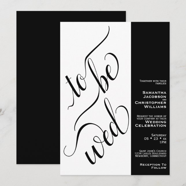 Calligraphy Minimal To Be Wed Black White Wedding Invitation (Front/Back)