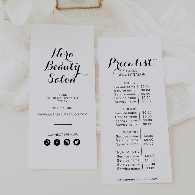 Calligraphy Minimalist Beauty Salon Price List Rack Card (Creator Uploaded)
