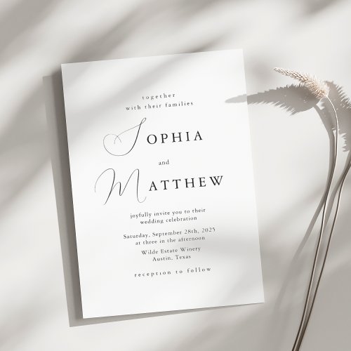 Calligraphy Minimalist Black  White Wedding Invitation