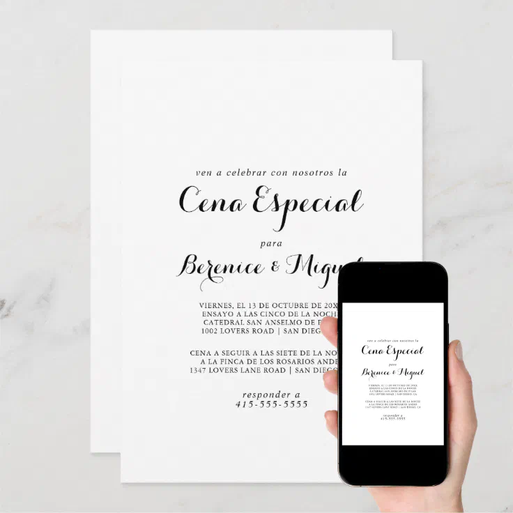 Calligraphy Minimalist Cena Especial Invitation | Zazzle