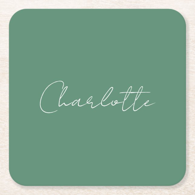 Calligraphy Minimalist Chic Custom Personal Edit Square Paper Coaster (Front)