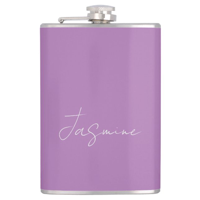 Calligraphy Minimalist Custom Own Name Lavender Flask (Front)