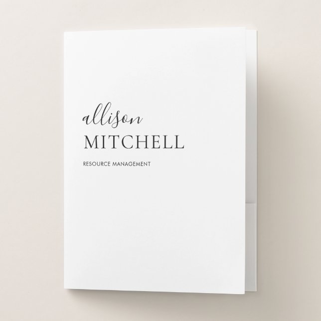 Calligraphy Minimalist Feminine White Pocket Folder (Front)