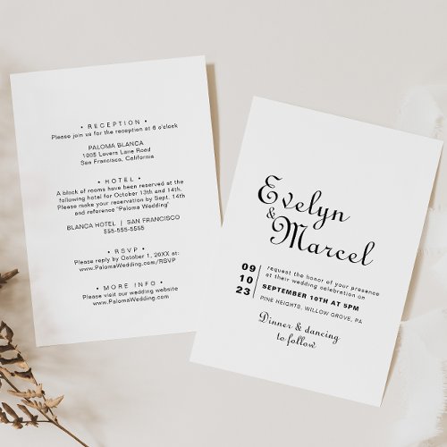 Calligraphy Minimalist Front and Back Wedding  Invitation