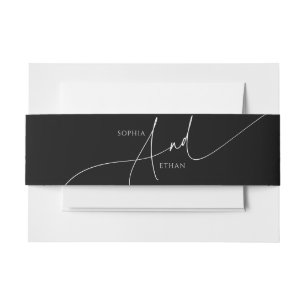 Calligraphy Minimalist Modern Wedding Black Invitation Belly Band
