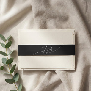 Calligraphy Minimalist Modern Wedding Black Invitation Belly Band