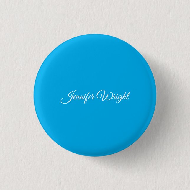 Calligraphy minimalist plain modern azure blue button (Front)