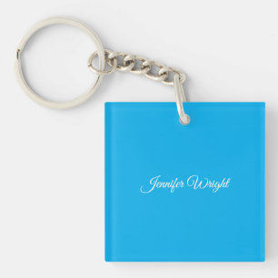 Calligraphy minimalist plain modern azure blue keychain