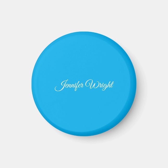 Calligraphy minimalist plain modern azure blue magnet (Front)