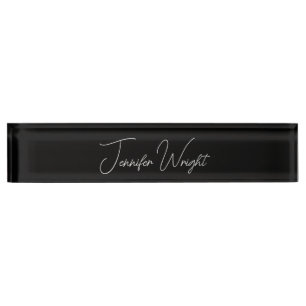 Calligraphy minimalist plain modern black desk name plate