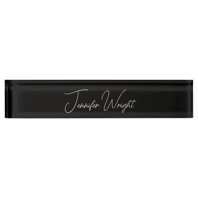 Calligraphy minimalist plain modern black desk name plate (Front)