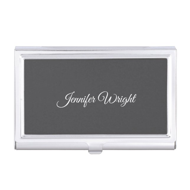 Calligraphy minimalist plain modern grey business card case (Front)