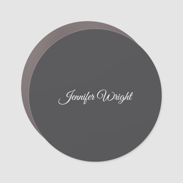 Calligraphy minimalist plain modern grey car magnet (Front)