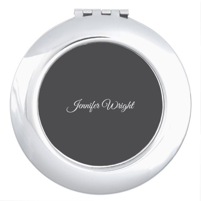 Calligraphy minimalist plain modern grey compact mirror (Front)