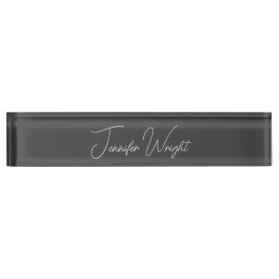 Calligraphy minimalist plain modern grey desk name plate