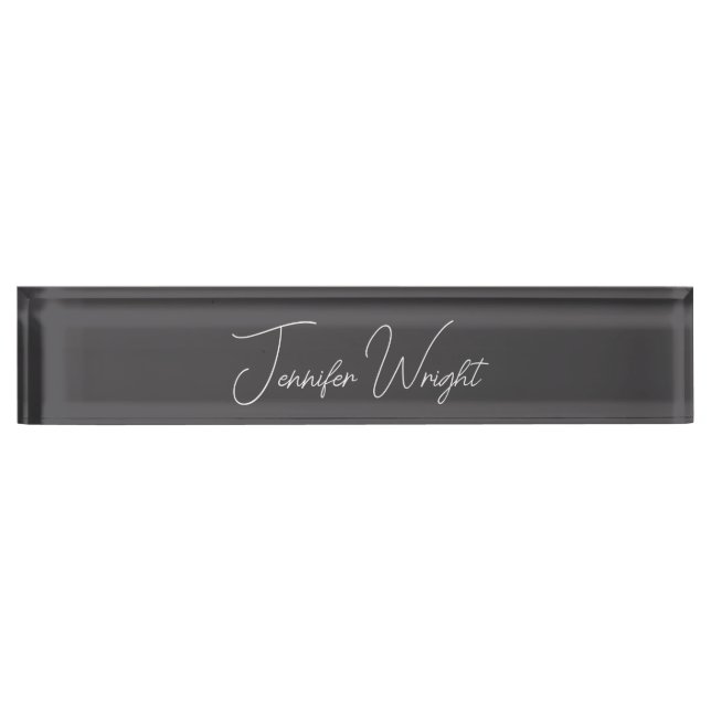 Calligraphy minimalist plain modern grey desk name plate (Front)