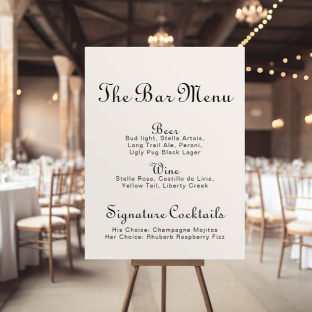 Calligraphy Minimalist Wedding Bar Menu  Poster (Creator Uploaded)