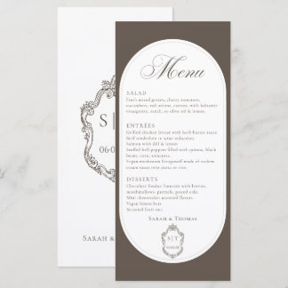Calligraphy Mocha Brown Creast Wedding Menu