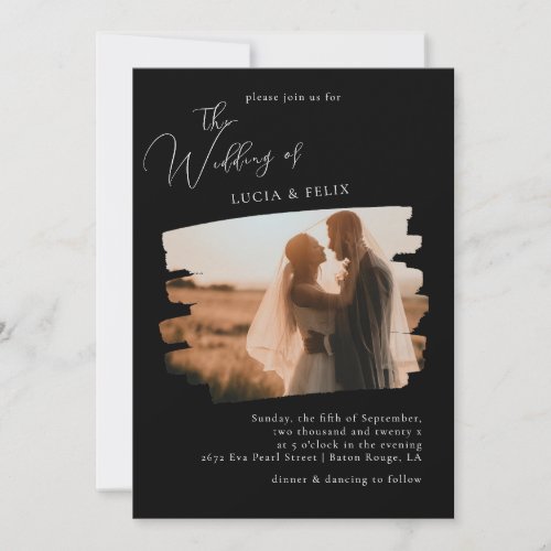Calligraphy Modern Black Photo Wedding Invitation